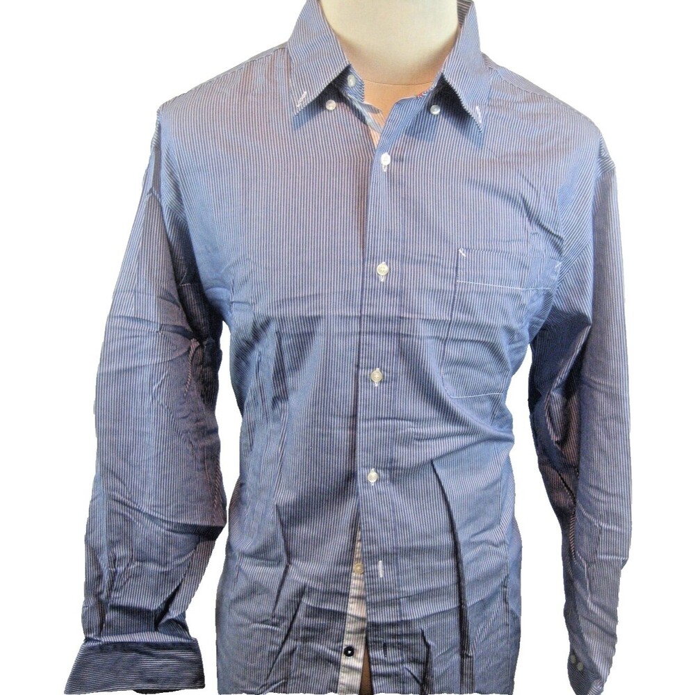 Mens Tommy Hilfiger 100% Cotton LS Blue Stripe Dress Shirt Sz 17x34/35